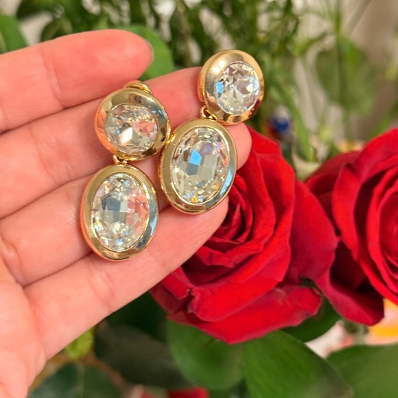 Gold and Silver Crystal Drop Earrings - Picture 1 of 6
